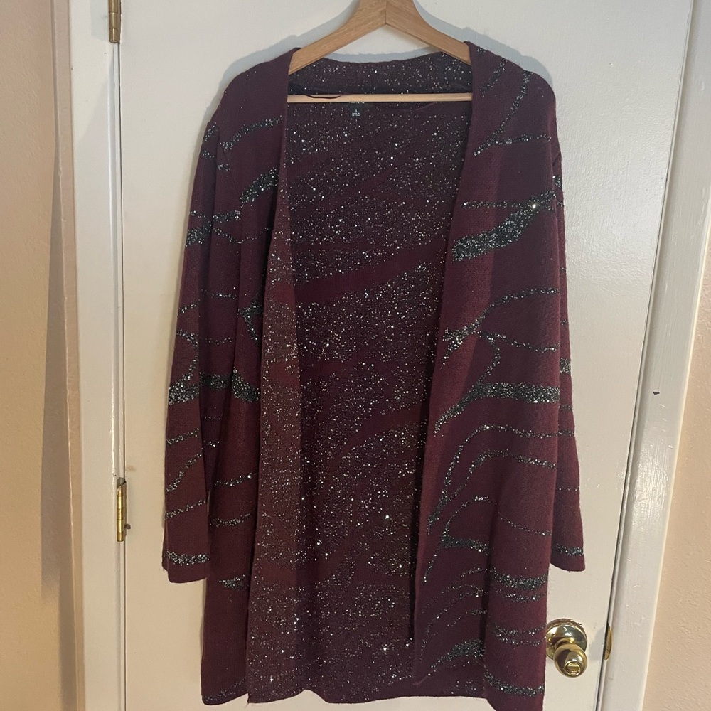 Burgundy Cardigan Sweater w/ Black Sequins